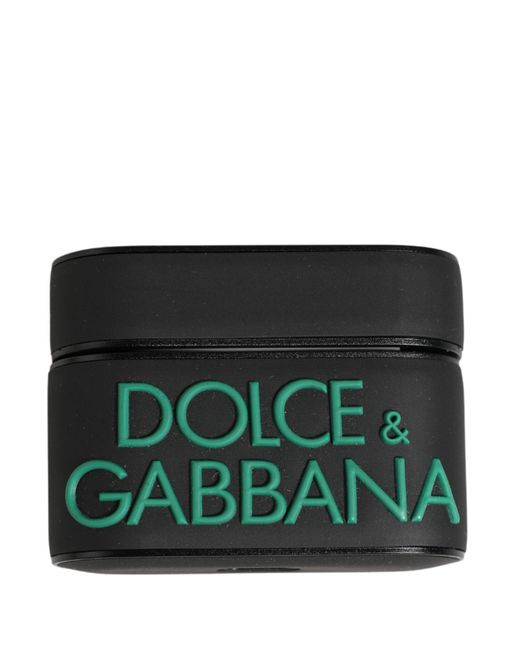 Dolce & Gabbana Black Pvc Embossed Logo Flip Holder Airpods Case