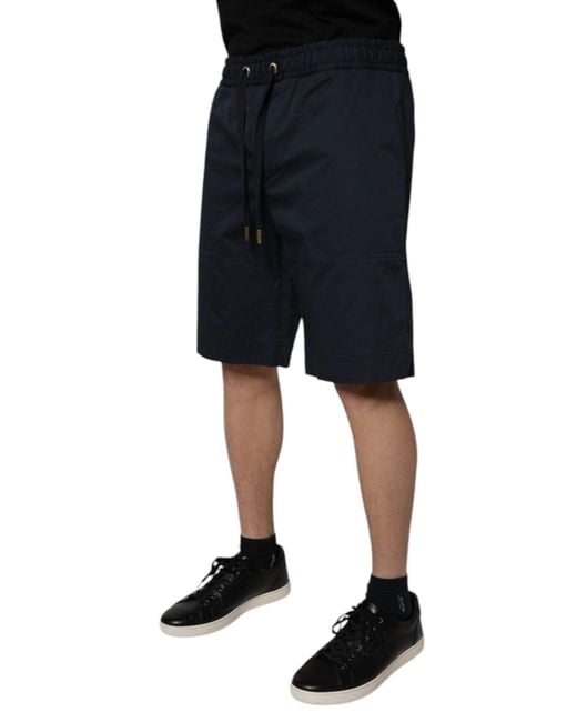 Dolce & Gabbana Dark Blue Cotton Mid Waist Men Bermuda Shorts for men
