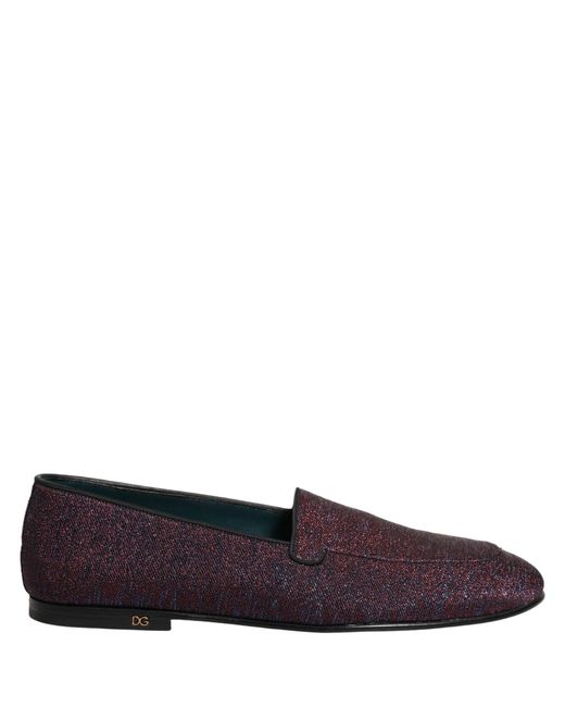 Dolce & Gabbana Multicolor Maroon Glitter Lurex Logo Dress Loafers Shoes for men