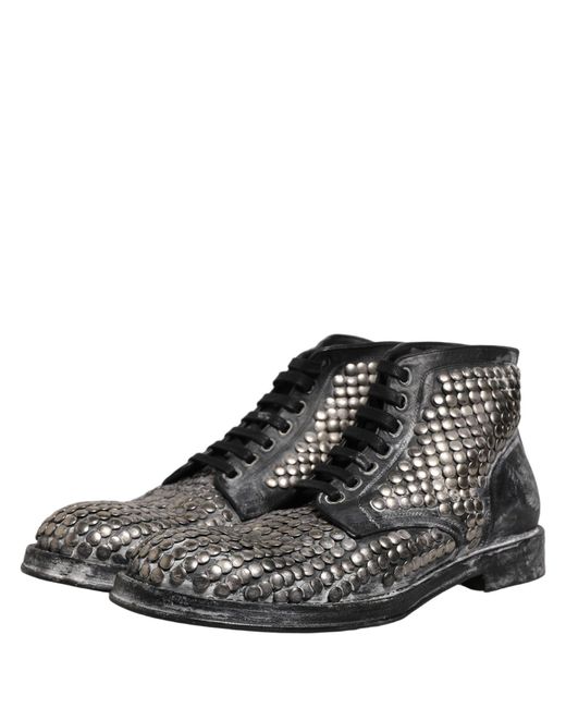 Dolce & Gabbana Black Leather Runway Studs Ankle Boots Shoes for men
