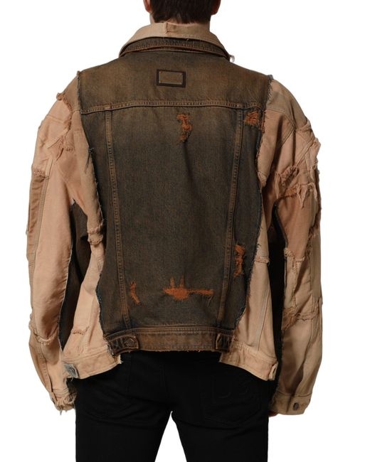 Dolce & Gabbana Brown Multicolor Raw Cut Panelled Denim Men Jacket for men