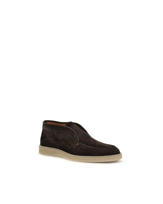 Santoni Black Suede Leather Slip-On Loafers for men