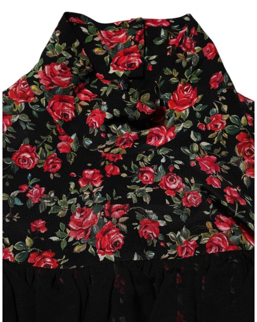 Dolce & Gabbana Black Floral Print Long Sleeve Blouse Top