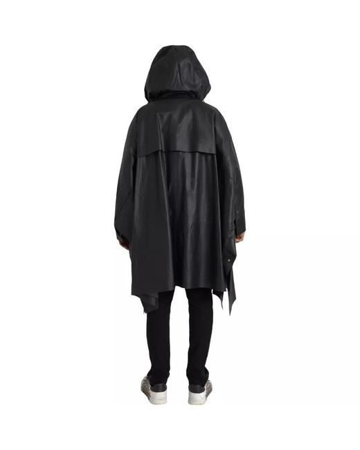 Bottega Veneta Black Leather Hooded Trenchcoat Jacket for men