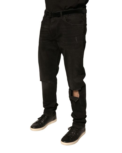 Dolce & Gabbana Black Ripped Logo Cotton Skinny Denim Jeans for men