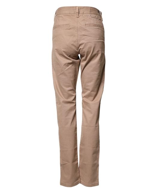Sun 68 Natural Beige Cotton Mid Waist Straight Men Chino Trouser Pants for men