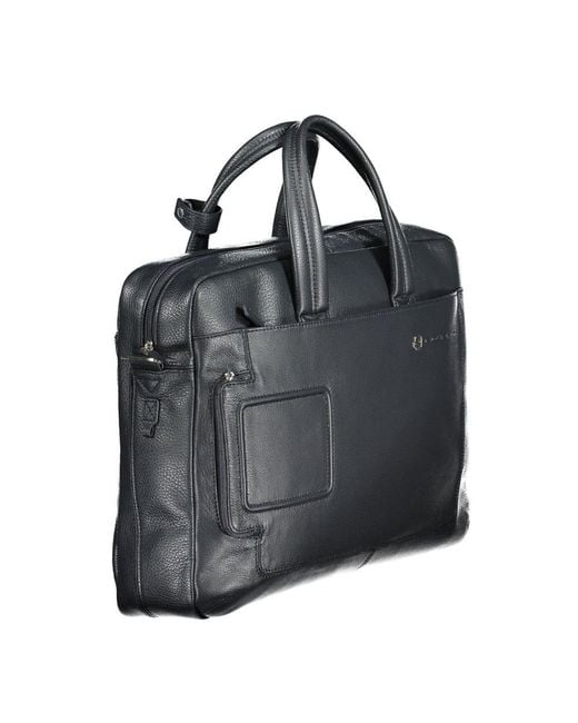 Piquadro Black Blu Leather Briefcase for men