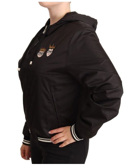 Dolce & Gabbana Black Bomber Jacket With Elastic Cuffs And Deep Hood