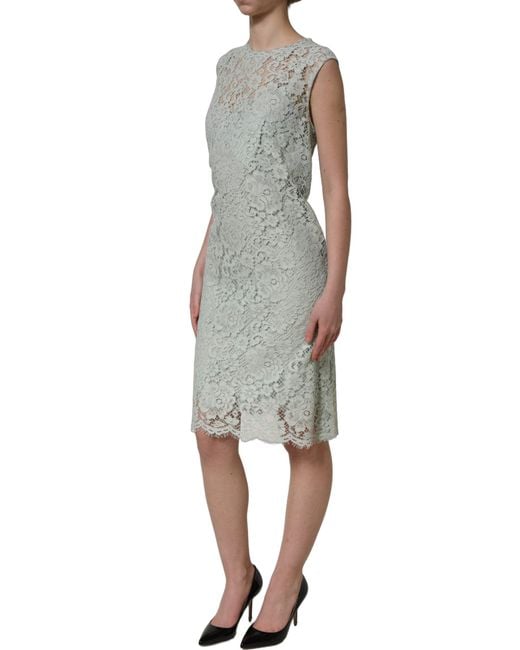 Dolce & Gabbana Gray Mint Green Lace Sleeveless Knee Length Dress