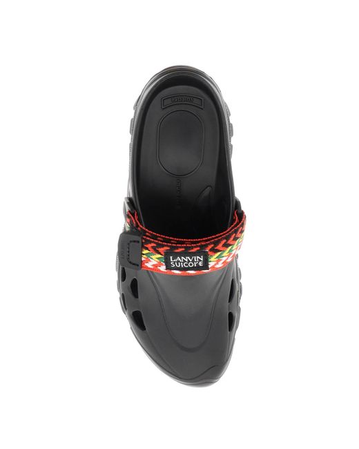 Lanvin Black Rubber Clogs With Multicolored Strap for men
