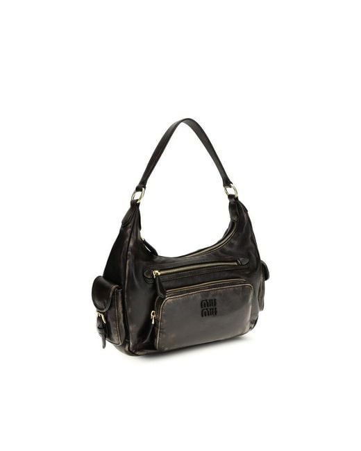 Miu Miu Black Brown Calf Leather Bos Taurus Shoulder Bag