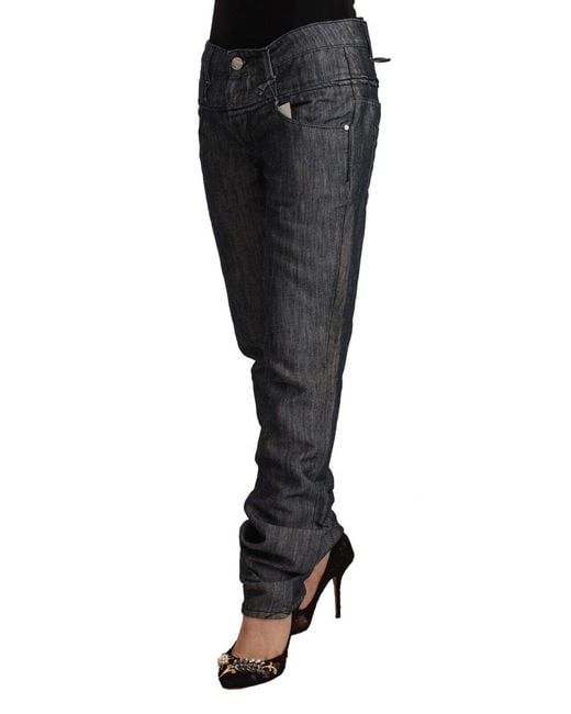 Acht Black Dark Gray Ramie Mid Wide Waist Straight Denim Jeans