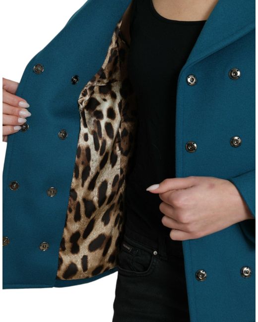 Dolce & Gabbana Blue Trench Wool Cashmere Short Coat Jacket