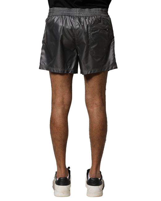 Dolce & Gabbana Black Gray Polyester Mid Waist Casual Bermuda Shorts for men