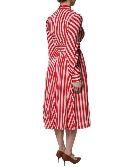 Dolce & Gabbana Red Silk Striped Aline Dress
