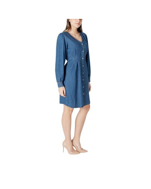 Ichi Blue Cotton Short Dress