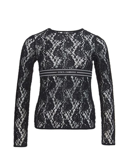Dolce & Gabbana Black Lace Top With Front Band With Logo
