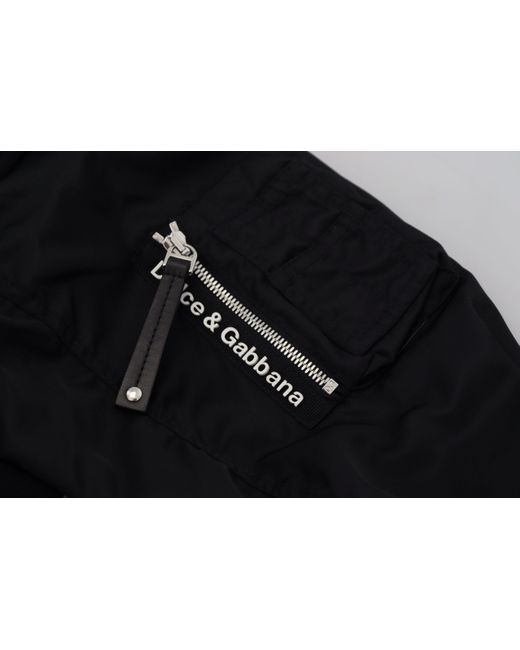 Dolce & Gabbana Black Nylon Hooded Full Zip Coat Jacket for men