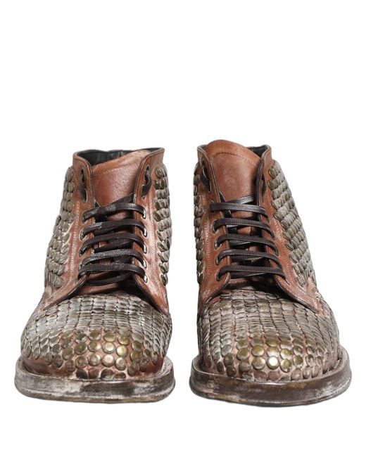 Dolce & Gabbana Brown Leather Runway Studs Ankle Boots Shoes for men
