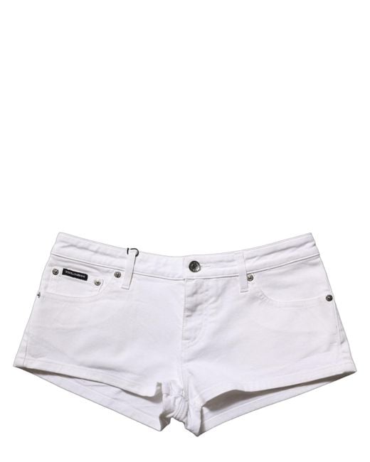 Dolce & Gabbana Black White Cotton Low Rise Denim Hot Pants Shorts