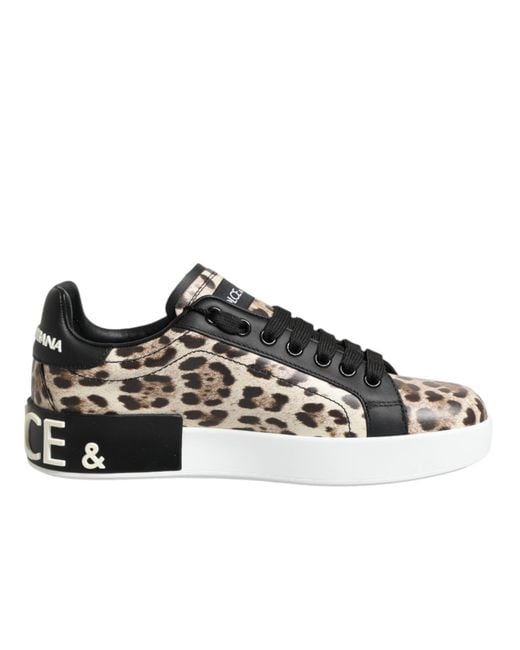 Dolce & Gabbana Black Portofino Sneakers In Leopard-print Calfskin Nappa for men
