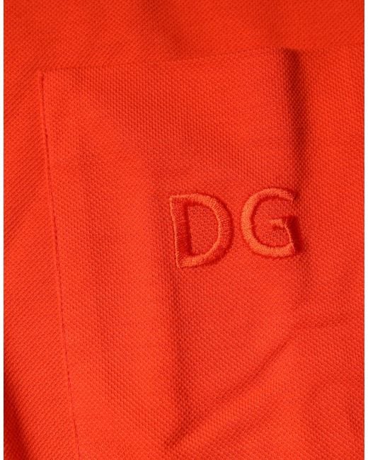 Dolce & Gabbana Red Orange Cotton Button Down Casual Polo Shirt for men