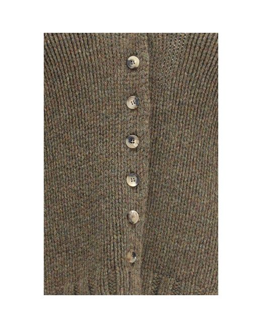 Khaite Green Bicolor Cashmere Cardigan
