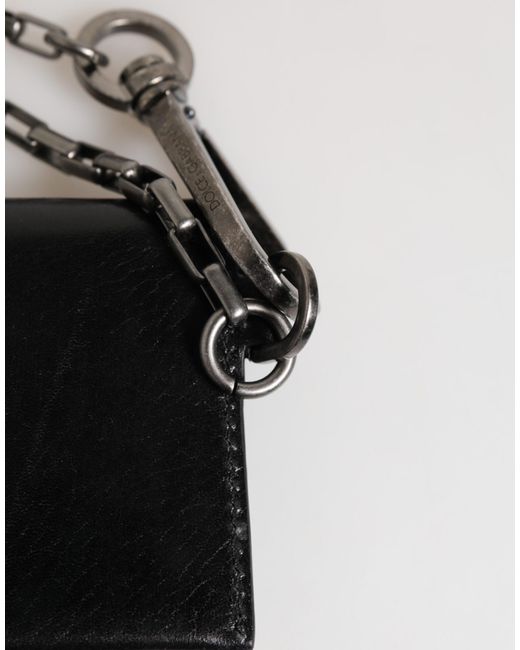 Dolce & Gabbana Black Cavallo Leather Wallet Chain Snap Bifold Card Holder for men