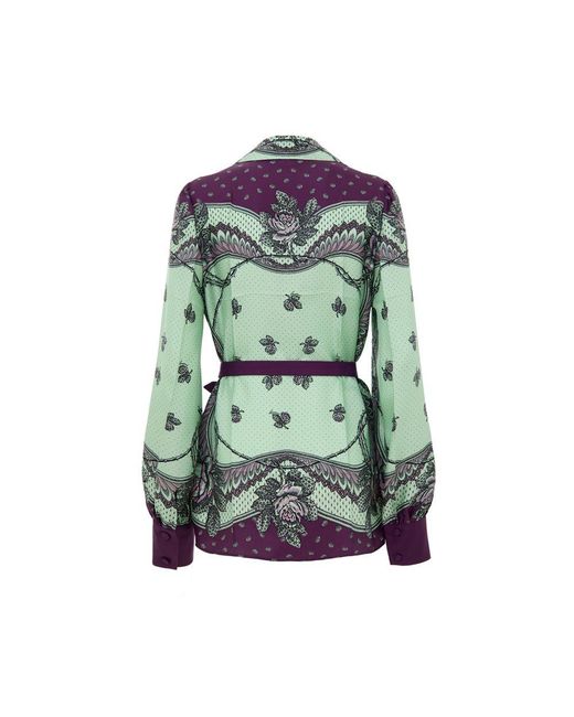 Gucci Blue Green Silk Pattern Shirt