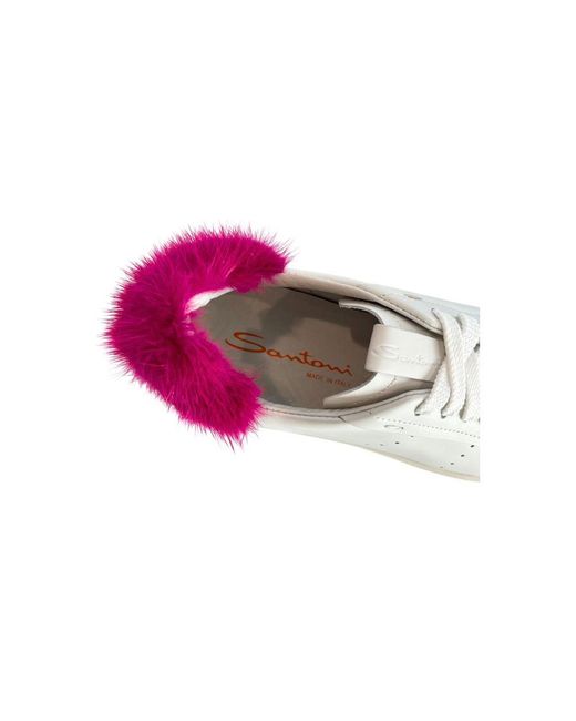 Santoni Pink White Leather Sneakers