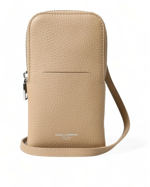 Dolce & Gabbana Natural Beige Leather Purse Crossbody Sling Phone Bag