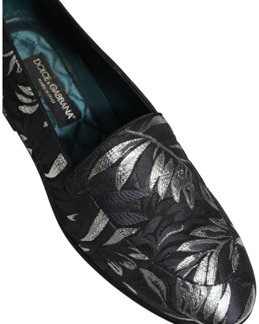 Dolce & Gabbana Black Leaf Embroidery Dress Men Loafers Shoes for men