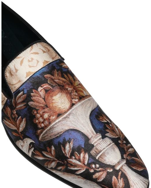 Dolce & Gabbana Brown Multicolor Fruit Print Velvet Loafers Shoes for men