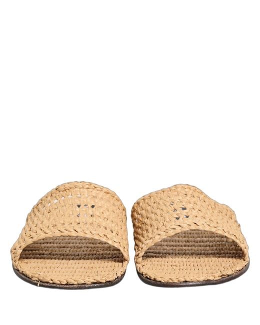 Dolce & Gabbana Natural Beige Straw Raffia Slides Sandals Flats Shoes for men