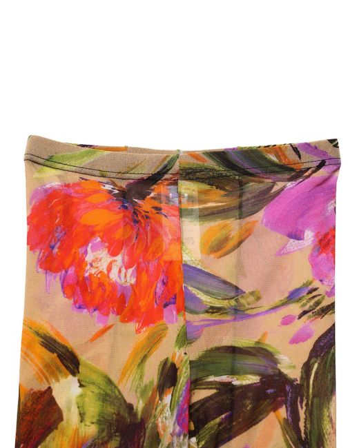 Dolce & Gabbana Red Beige Floral Print Tights Sheer Stockings Socks
