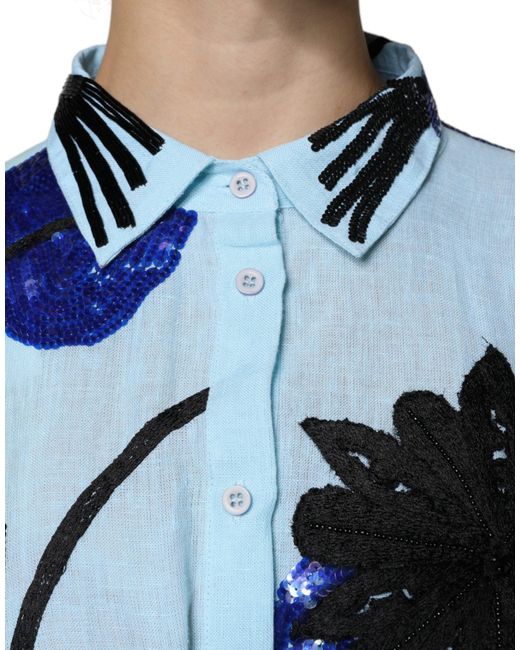 Christian Pellizzari Light Blue Floral Embellished Shirt Maxi Dress