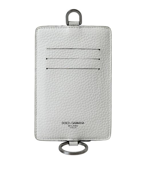 Dolce & Gabbana Gray Calf Leather Lanyard Logo Card Holder Wallet for men