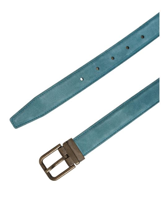 Dolce & Gabbana Gray Men Blue Suede Gold Tone Metal Buckle Belt for men