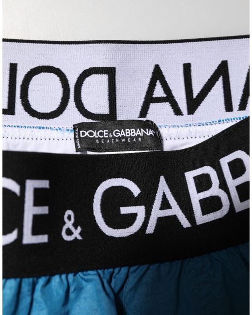 Dolce & Gabbana Blue Logo Waistband Beachwear Shorts Swimwear for men