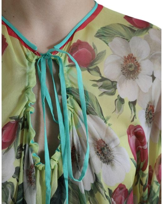 Dolce & Gabbana Green Multicolor Floral Silk Kaftan Maxi Dress