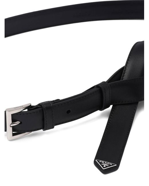 Prada Brown Logo Plaque Leather Belt