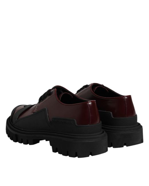 Dolce & Gabbana Black Red Leather Lace Up Trekking Dress Shoes for men