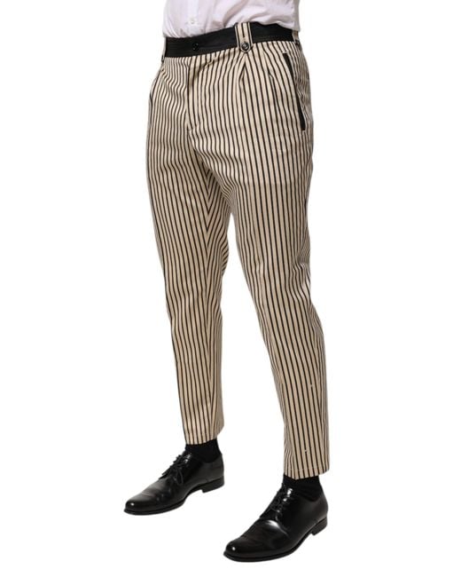 Dolce & Gabbana Gray Striped Button Closure Pants for men