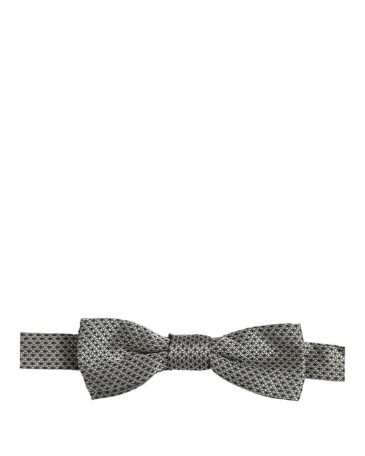 Dolce & Gabbana Men Gray Silk Patterned Adjustable Neck Papillon Bow Tie for men
