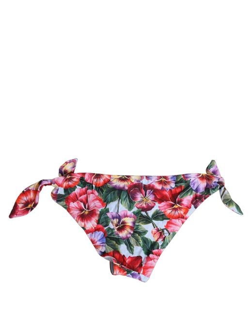 Dolce & Gabbana Blue White Floral Print Nylon Beachwear Bikini Bottom