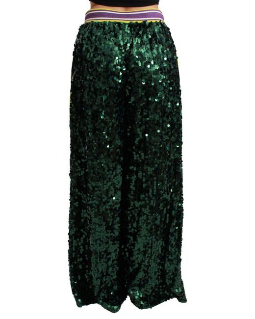 Dolce & Gabbana Green Sequin Trousers Queens Angel Pants