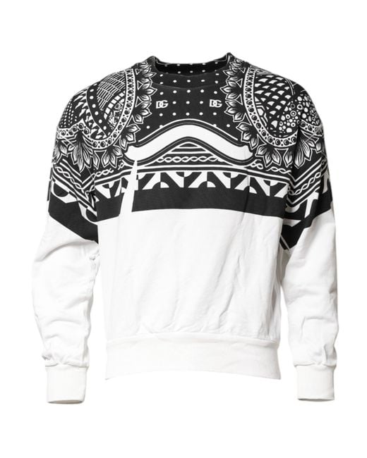 Dolce & Gabbana White Bandana Print Crew Neck Long Sleeve Sweater for men