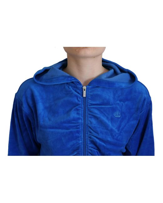 Juicy Couture Blue Cotton Full Zip Cropped Hooded Sweatshirt Sweater