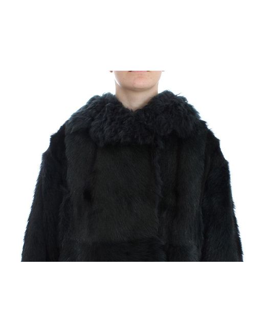 Dolce & Gabbana Black Goat Fur Shearling Long Jacket Coat