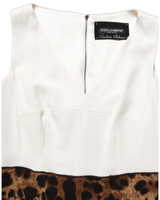 Dolce & Gabbana Natural White Leopard Sleeveless Sheath Midi Dress